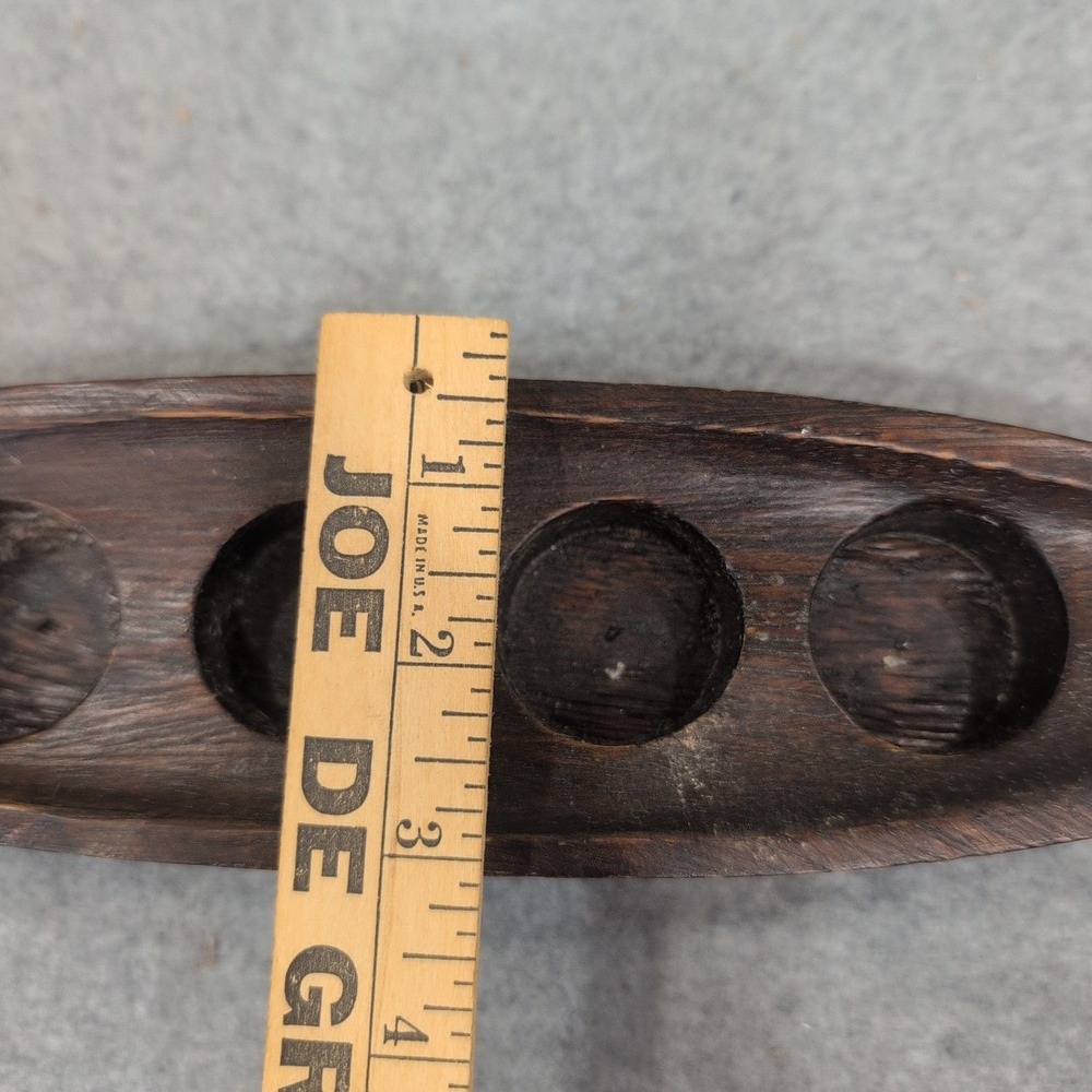 Hand Carved Wood Canoe Tea Light Candle Holder 4 Slot Boat Made in Thailand Dark - Picture 10 of 10